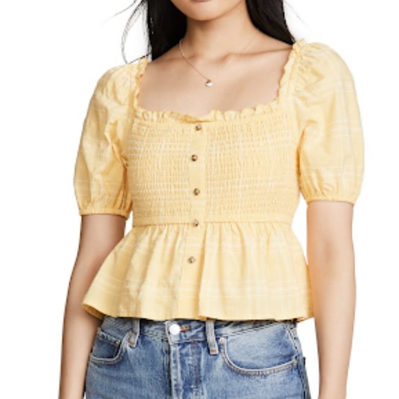 New Fifth Label Hummingbird Check Top Color: Daffodil/White Size: L - Picture 10 of 16